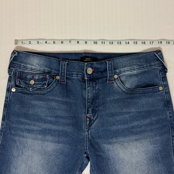 True Religion Jeans Rocco Relaxed Skinny Flap Pocket Red Stitch Blue Size 34x32 - Picture 10 of 14